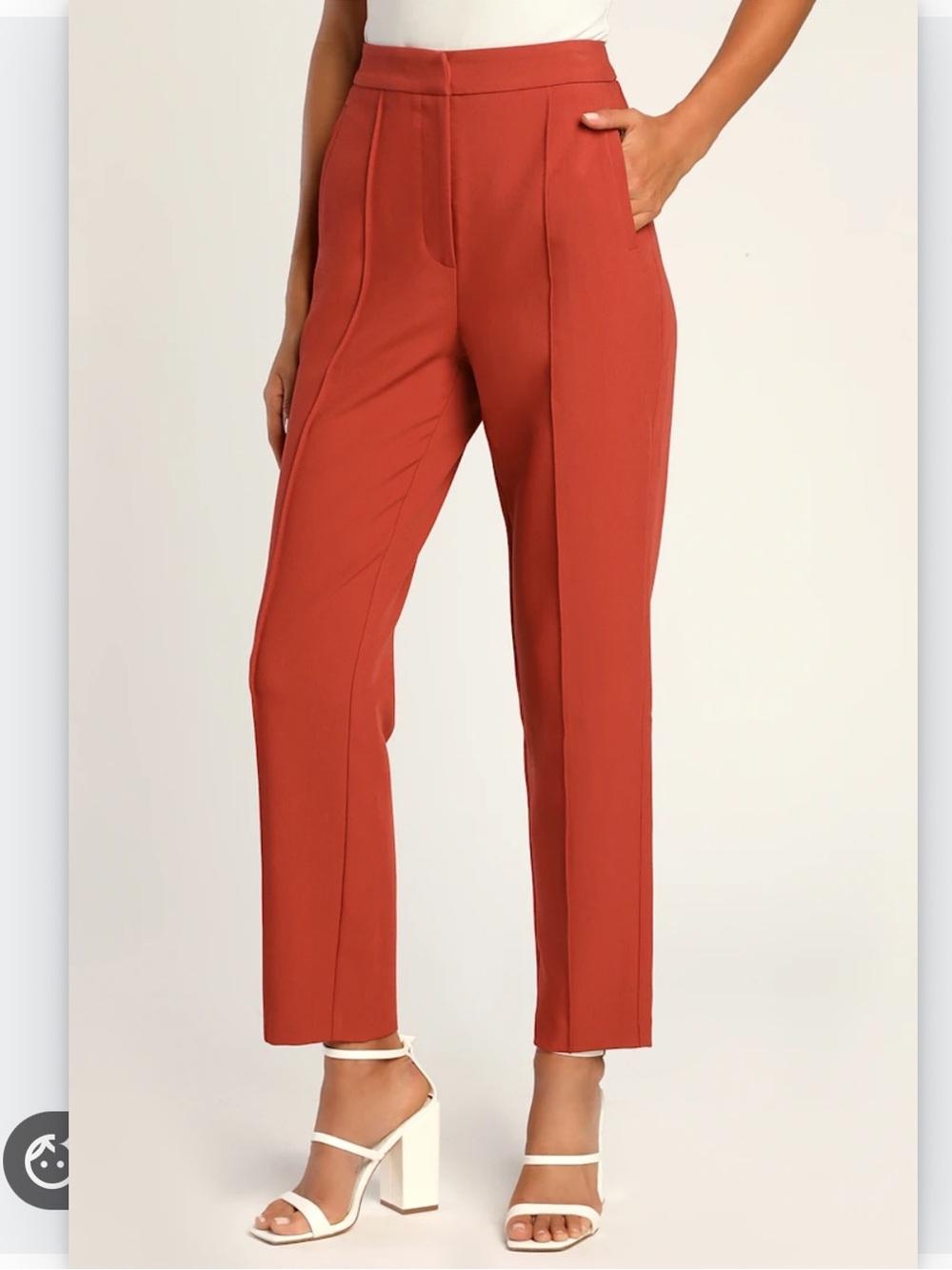 Lulus Rust Red High Rise Tapered Ankle Trouser Pants Pockets S NWT